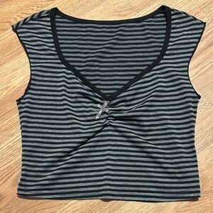 Black and Grey Striped Crop Top